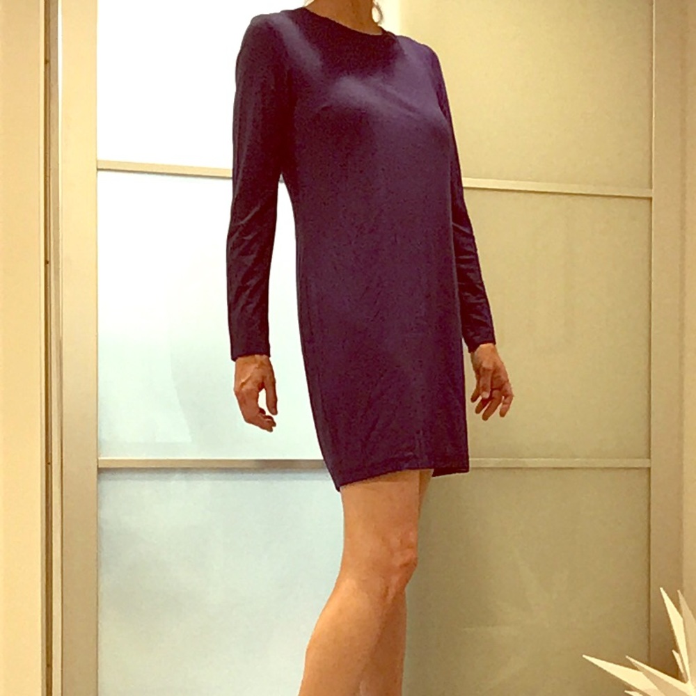 Bluish long sleeve Trink Turk lined fall dress.